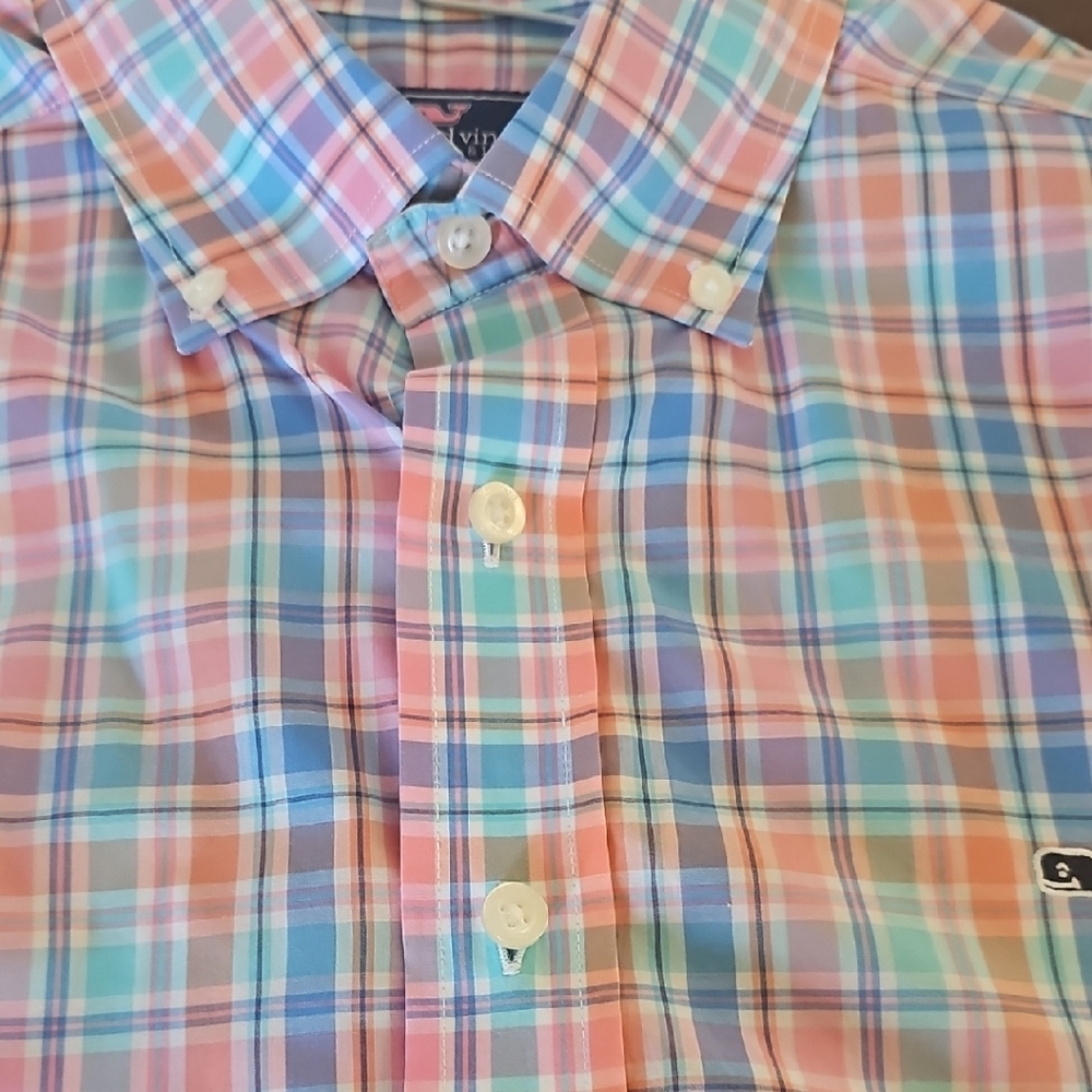 Vineyard Vines Pink and Blue Plaid Casual Shirt